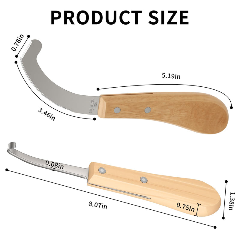Double Edged Hoof Knife and Bot Egg Knife Set, Stainless Steel Blade with Ergonomic Wooden Handles Professional Equine Care Tools for Horses, Cattle, Goats, and Farm Livestock