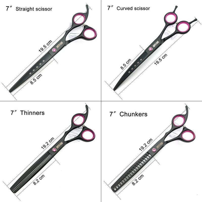 7.0 inches Professional Dog Grooming Scissors Set Straight & thinning & Curved & Chunkers 4pcs/3pcs in 1 Set (with Comb) Right-handed or Left-handed for Dog & Cats (Righ-Handed 4 pcs set with comb) - PawsPlanet Australia