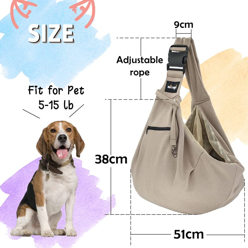 NATUYA Pet Dog Sling Carrier - Dog Sling with Net Bag for Carrier Dogs Cats-Hands Free Pet Bag-Buckle net Pocket pet Bag (Khaki) Khaki - PawsPlanet Australia