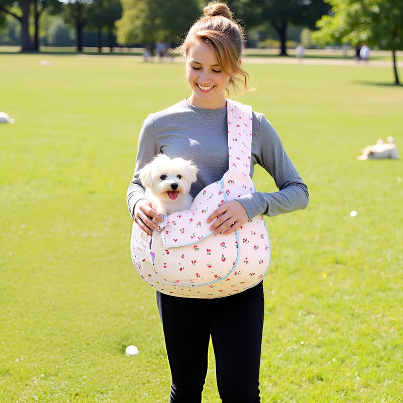 Flower Pet Sling Carrier for Small Dogs and Cats, Breathable Cotton Cats Carrier Purse?Floral Print Puppy Bag 5-10 Lbs, Hand Free Travel Chest Cat Sling, Gifts for Pet Mom Girls?White, Small White - PawsPlanet Australia