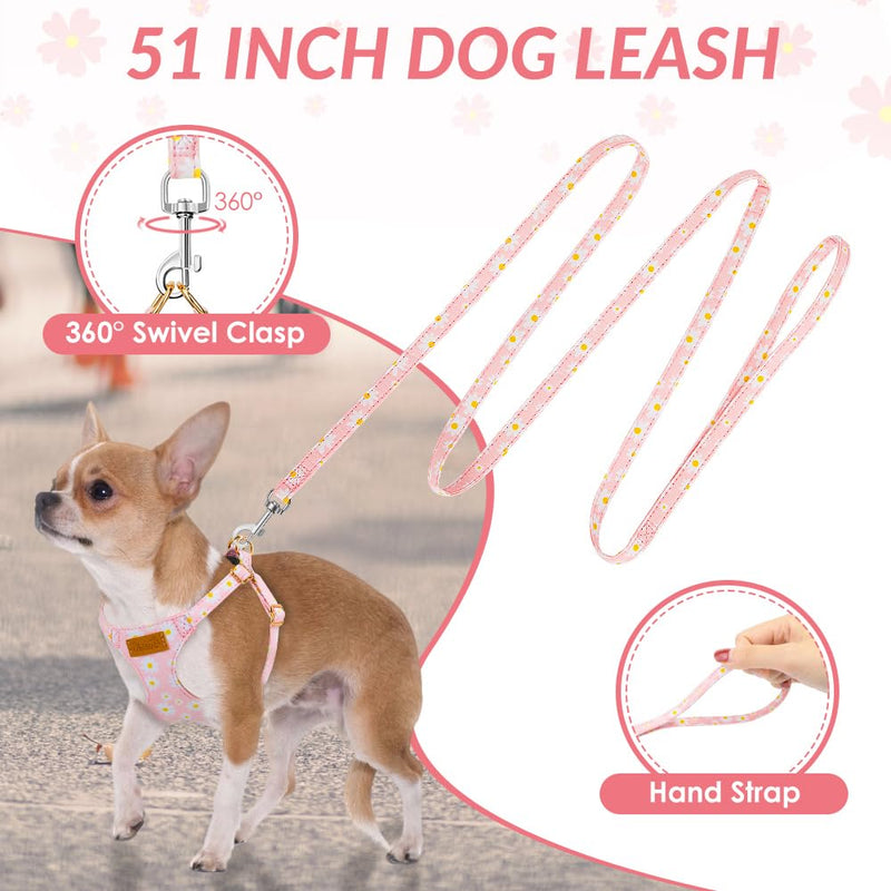 Lukovee Puppy Harness and Leash Set, No Pull Lightweight Soft Suede Adjustable Pet Harness Vest with Snap Buckle for Puppy Small and Medium Size Dog (Pink-XXS) XX-Small ( 2.2-6lb ) Pink Daisy - PawsPlanet Australia