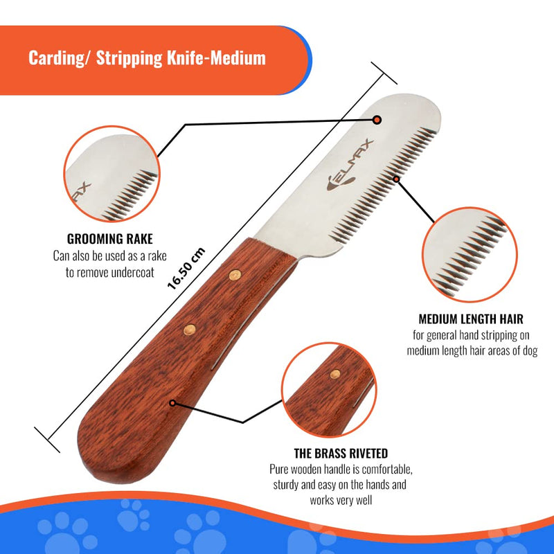 Elmax Professional Stripping Knife for dogs (Pack of 6), Best for Removing Unwanted Undercoat, Blades are made of Stainless Steel with Wooden Handle Grip (Right-Handed, Rosewood)