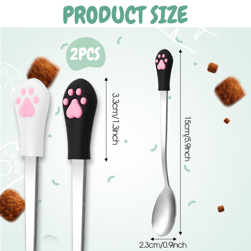 2 Pcs Dog Cat Spoon Pet Can Stainless Steel Cat Claw Long Handle Food Scoop Feeder for Wet Food and Can (White and Black) - PawsPlanet Australia