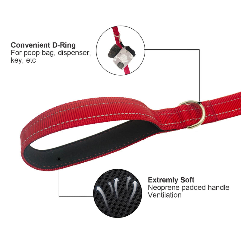Heavy Duty 2 Padded Handle Standard Leashes Red 6Ft and Dog Treat Pouch for Quick & Spill-Proof Access, Long Traffic Leash and Pet Treat Bag for Pet Training and Walking. - PawsPlanet Australia