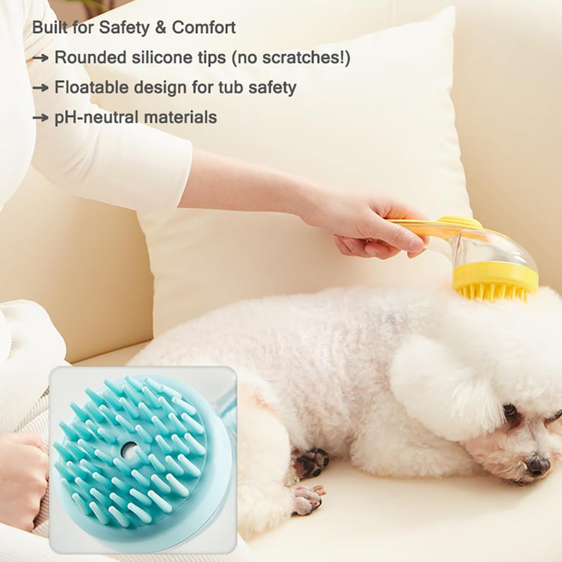 Pet Bath Brush with Shampoo Dispenser - Silicone Massage Grooming Tool for Cats & Dogs, Long Handle Dog Cat Bath Brush for Wet/Dry Use Green (ABS + Food-Grade Silicone, 7.5") - PawsPlanet Australia