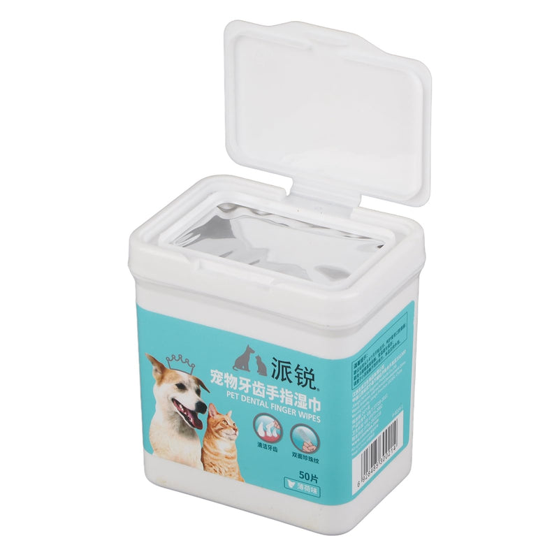 Alomejor 50 Pieces Dog Dental Cleaning Finger Wipes, Alcohol-Free, Disposable Wipes for Pet Dental Care, Oral Hygiene, Non-Irritant