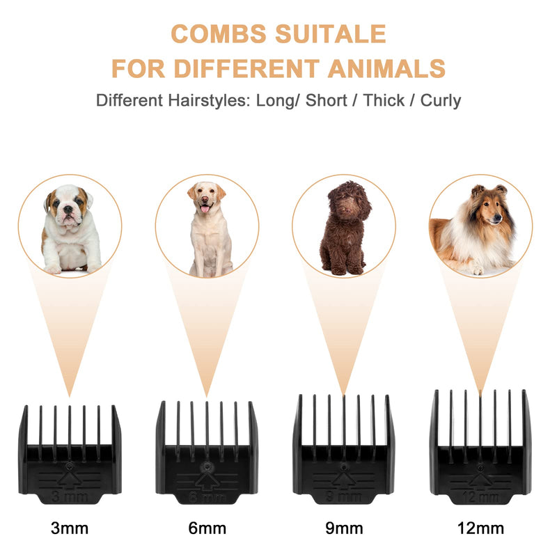 Dog Clippers, 12 Pack 3 Speeds Professional Dog Grooming Clippers Kit, Low Noise Rechargeable Cordless Dog Grooming Kit, Hair Trimmer for Dogs, Cats and Other Animals - PawsPlanet Australia