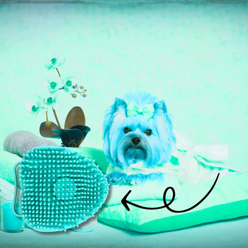 Dog & Cat Bath Brush with Built-In Shampoo Dispenser - 2-in-1 Silicone Pet Grooming Massage Brush for Anxiety Relief & Deep Cleaning - Luxury Spa Treatment (Yellow) Blue - PawsPlanet Australia