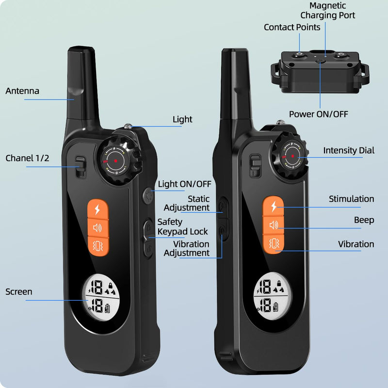 Dog Shock Collar with Remote Control Shock Collar for Dogs, 4 Training Modes Vibration, Beep, Shock, Flashlight IPX7 Waterproof Keypad Lock Rechargeable E-Collar for All Breed - PawsPlanet Australia