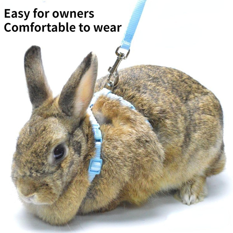 Rabbit Bunny Harness with Leash Adjustable Soft Nylon Harness Rabbit Vest Harness Lead Leash Pink Blue Lead Leash All Season for Small Animals (Blue,S) S - PawsPlanet Australia