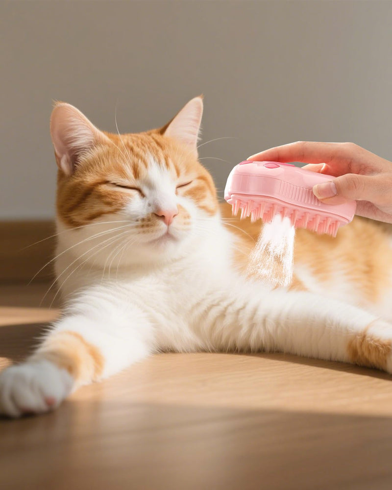 Cat Steam Brush for Shedding 3 in 1,Rechargeable Steam Brush for Cats or Dogs,Massage,Cleaning,Anti-Static Shedding & Combing All In One (Pink) - PawsPlanet Australia