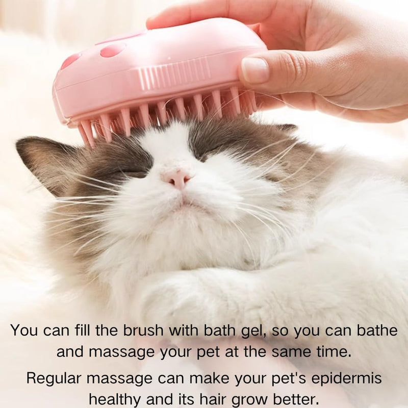 Cat Steam Brush - 3 In1 Steamy Cat Brush, Self-Cleaning Steamy Pet Brush for Massage, Multifunctional Cat Grooming Brush for Removing Tangled and Loose Hair (Pink) Pink - PawsPlanet Australia