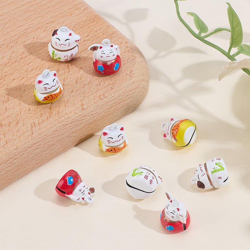 WEBEEDY 9 PCS Lucky Cat Collar Bells 3 Styles Pet Collar Bells Charm with Key Rings Brass Fortune Cat Collars Charms Loud Sound Small Animal Pendant for DIY Bag Keychain Home Decoration Supplies - PawsPlanet Australia