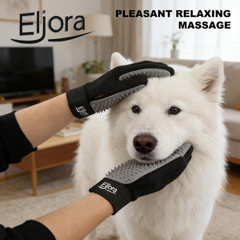 Pet Grooming Glove & Dematting Comb Set – Anti-Slip Handle Deshedding Comb+ Gentle Massage Glove (Pair) for Dogs & Cats – Removes Loose Hair, Mats & Tangles – Safe, Effective Grooming