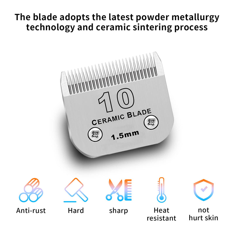 3 Pack 10# Detachable Pet Dog Grooming Ceramic Blades,Compatible with Andis,Oster A5,Wahl KM-10 Series,Size #10 Blade 1/16-Inch 1.5MM Cut Length 3pc 10:1/16''(1.5mm) - PawsPlanet Australia