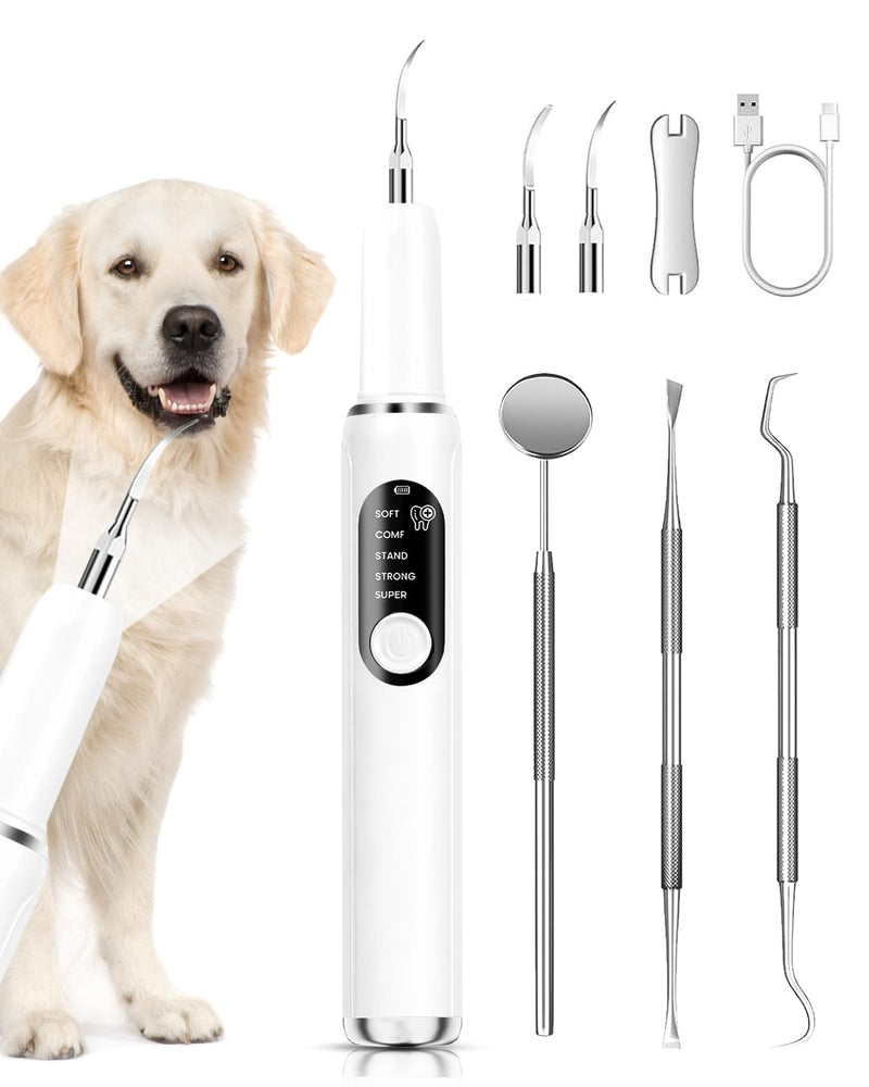Ultrasonic Dog Tooth Cleaner, Plaque & Tartar Remover for Dogs | 5 Cleaning Modes, 2 Replaceable Heads, Built-in LED Light, Easy One-Button Operation, Suitable for Dogs & Cats