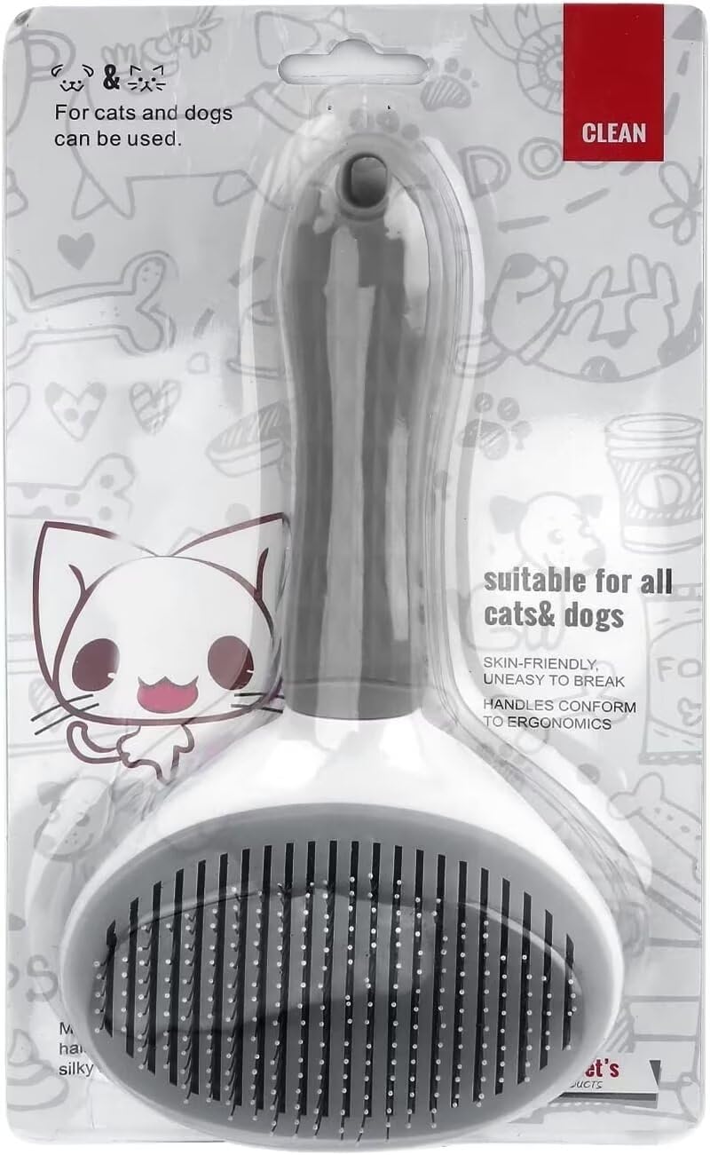 Pet Hair Removal Brush for Dog Cat Grooming Tool, Self Cleaning Slicker Hair Massage Comb Loose Undercoat Removes Tangles Fur Hair Slicker Brush for Puppy Kitten Bunny Massage-Pet Supplies (Gray) grey - PawsPlanet Australia