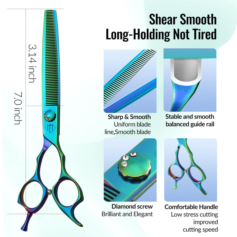 Dog Grooming Scissors: 7" Straight Pet Shears Skeletonized blade Made Of Japanese 440C for Trimming Dogs Cats and Other Pets Green (Thinning G, 7") Thinning G 7" - PawsPlanet Australia
