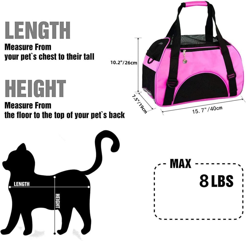 Cat Carrier,Soft-Sided Pet Travel Carrier for Cats,Dogs Puppy Comfort Portable Foldable Pet Bag Airline Approved (Small Rosered) Small RoseRed - PawsPlanet Australia