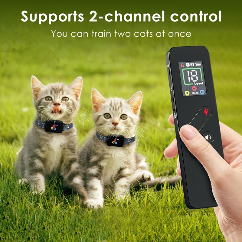 Cat Training Collar Cat Bark Collar with Remote Electric Cats Shock Collar 3300FT IP67 Waterproof 3 Training Modes Beep Vibration Shock Mode Top Meowing Effective for Bad Behavior Army Green
