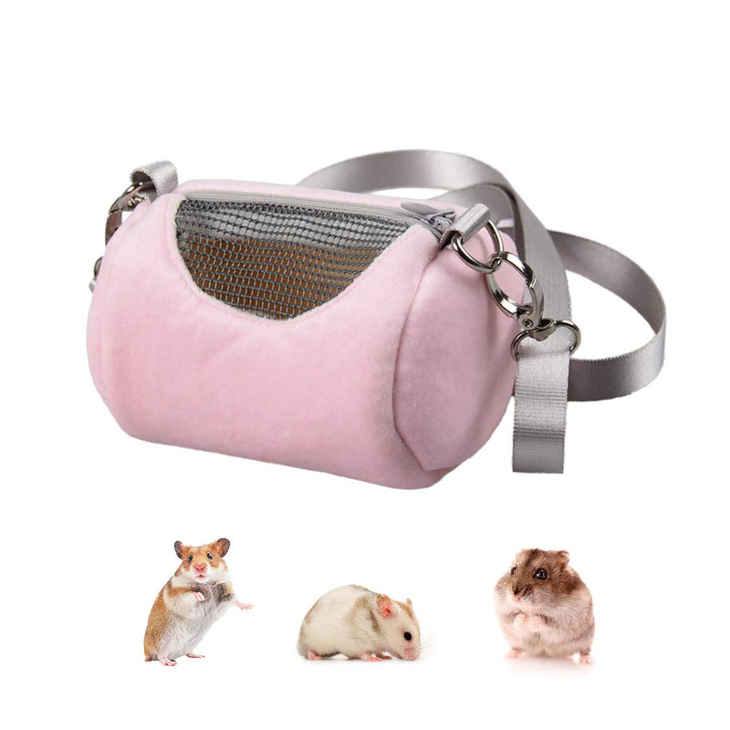 Dwarf Hamster Carrier Bag Portable Cylinder Warm Outdoor Bag with Adjustable Single Shoulder Strap (Pink) Pink A