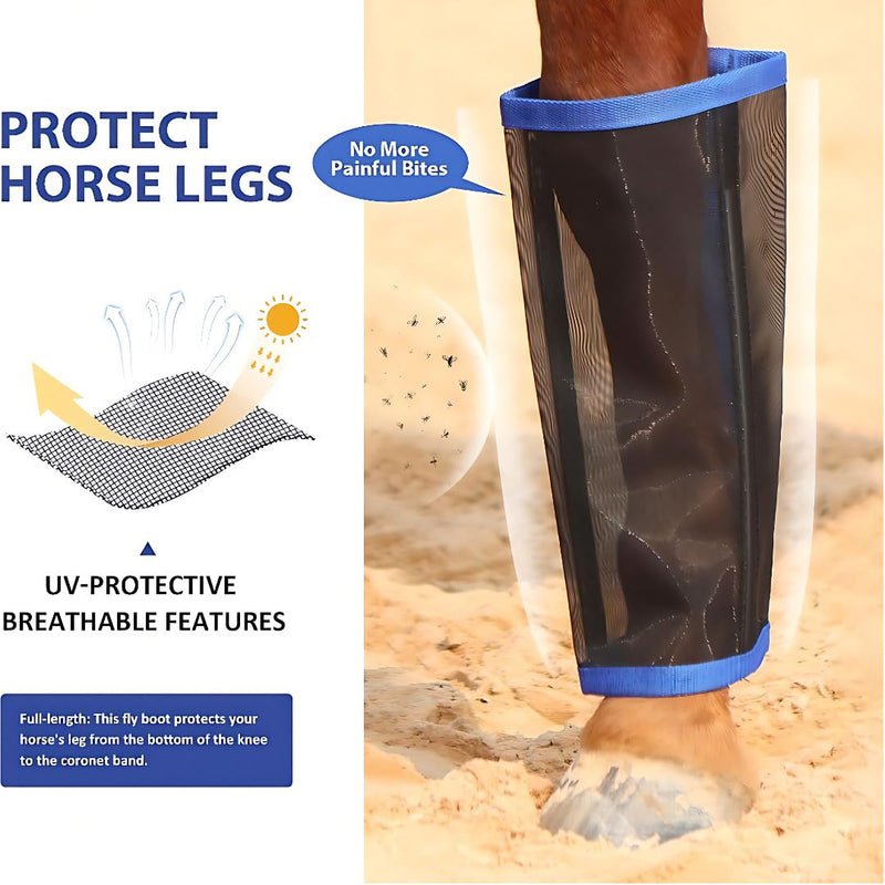 Fly Boots for Horses – Set of 4 Breathable Mesh Horse Fly Leg Guards, UV Protective Lightweight Fly Protection, Reduce Stomping & Insect Stress for Riding, Training, Pasture & Trail Riding – Blue