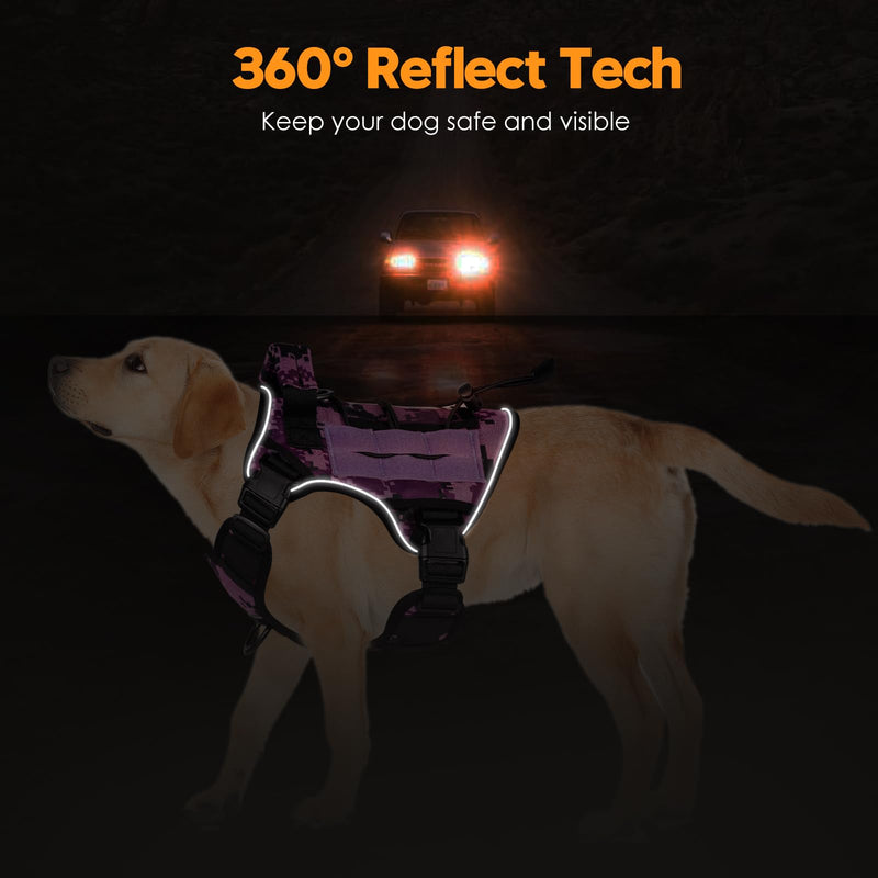 Heavy-Duty Tactical Dog Harness for Large Dogs, No Pull Adjustable Reflective Pet Vest with Molle System, K9 Military-Grade Control for Service Training, Outdoor & 10+ Breeds, Purple Camo, Medium M: Neck: 17-22'', Chest: 23-28'' - PawsPlanet Australia