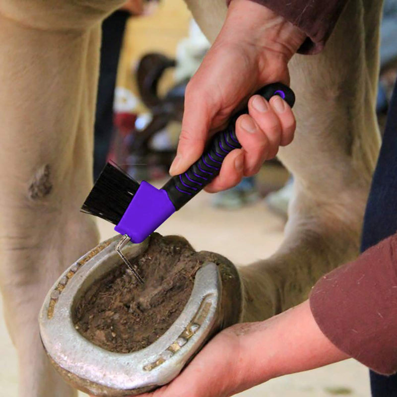 Horse Hoof Pick Brush with Soft Touch Handle (Purple) Purple