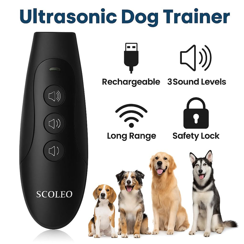 Anti Barking Device for Dogs - Ultrasonic Dog Trainer with VF Tech, 3 Modes Bark Control, Rechargeable Dog Bark Deterrent for Behavior Correction - Indoor & Outdoor Use Black - PawsPlanet Australia