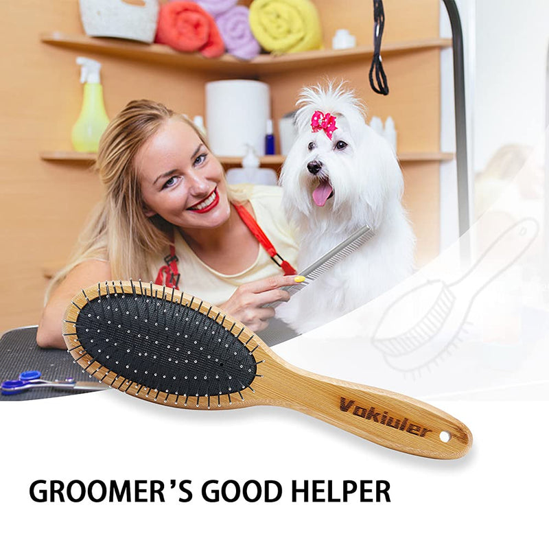 Dog Brush Cat Brush Double Sided Bristle and Pin Pet Brush for Dog Grooming, Real Boar Bristle Shedding Brush with Bamboo Handle for Long Short Hair, 2 Pack Dog Comb, Black+ White - PawsPlanet Australia