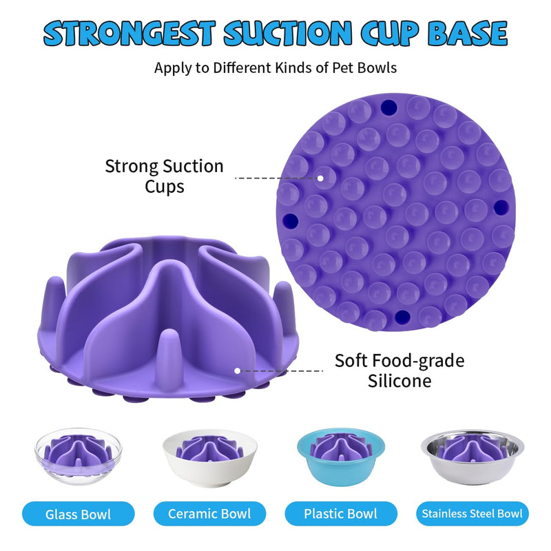 Slow Feeder Dog Bowls Insert, Silicone Dog Slow Feeder Bowl with Strong Suction Cups Perfect for Stainless Steel Glass Ceramic Dog Bowls (Purple, Large Size) Large(5.5in) Purple - PawsPlanet Australia