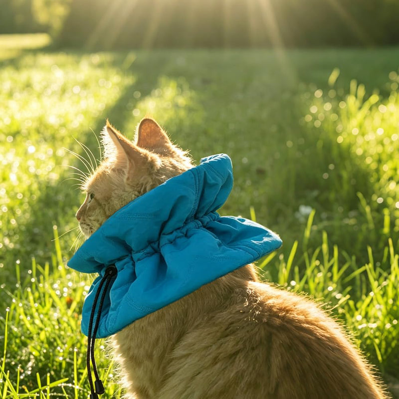 AHANDMAKER Cat Recovery Collar Soft Polyester Adjustable Pet Cone Collar 11in x 8.47in for Cats Kittens Puppies Post-Surgery, Daily Use, Stop Licking, Blue