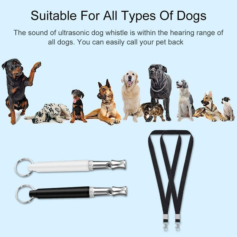 Dog Whistle to Stop Barking, Adjustable Ultrasonic Silent Bark Control for Dogs, Training Device with Lanyard Strap, Black - PawsPlanet Australia