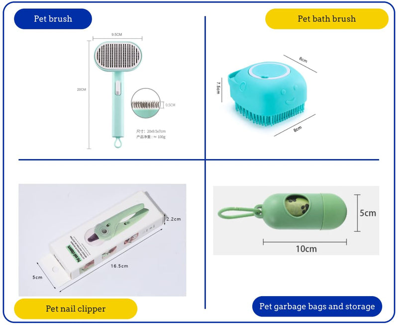 Dog cleaning and grooming 8-piece set, nail files with LED Light and Nail file, dog comb, cleaning brush, Bags Dispenser and trash waste bag, dog poop bags dispenser, grooming supply package - PawsPlanet Australia