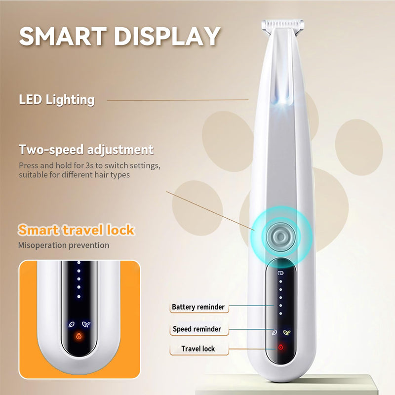 2025 New Pet Precision Trimmer, Dog Paw Trimmer with LED Light, Low Noise, IP68 Waterproof, Dual-Speed Motor, Suit for Trimming Paw, Ear, Face, Butt, Eyebrows, USB Rechageble White With Extra Blades - PawsPlanet Australia