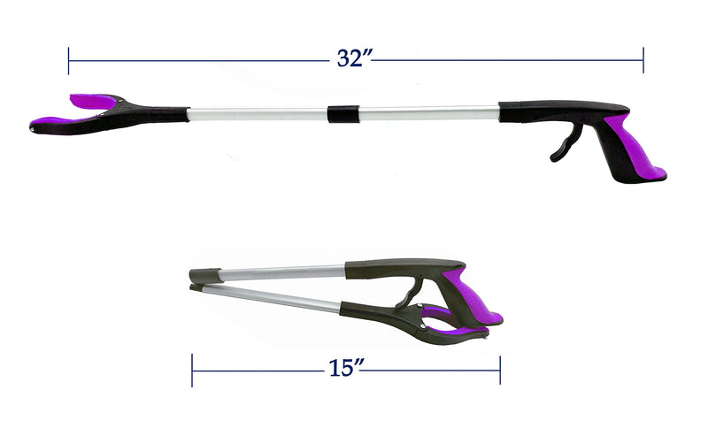 2-Pack Reacher Grabber Tool, Foldable Trash Picker Grabber, Trash Gripper, Garden Nabber, Litter Picker, Extended Grabber（Purple/Blue) Purple/Blue