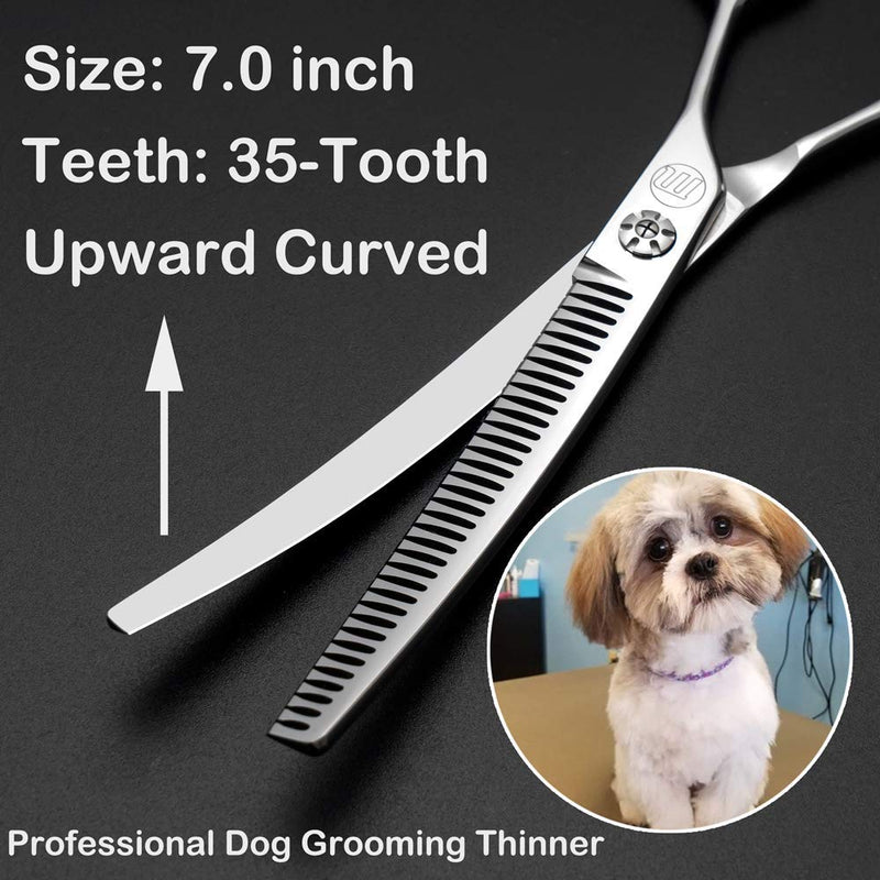 Moontay Professional 7.0" Dog Grooming Chunkers Scissors, Upward Curved Pets Grooming Thinning/Blending Shears - Japan 440C Stainless Steel for Pet Groomers or Family DIY Use 7.0 inches - PawsPlanet Australia