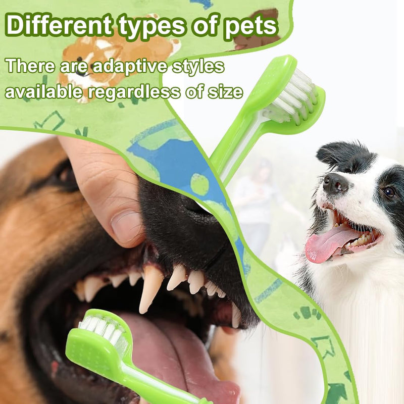 4 Piece Pet Toothbrush Set, Triple Head Dog Toothbrush with 360° Cleaning for Dogs and Cats of All Sizes (Small, Medium, Large Pets)