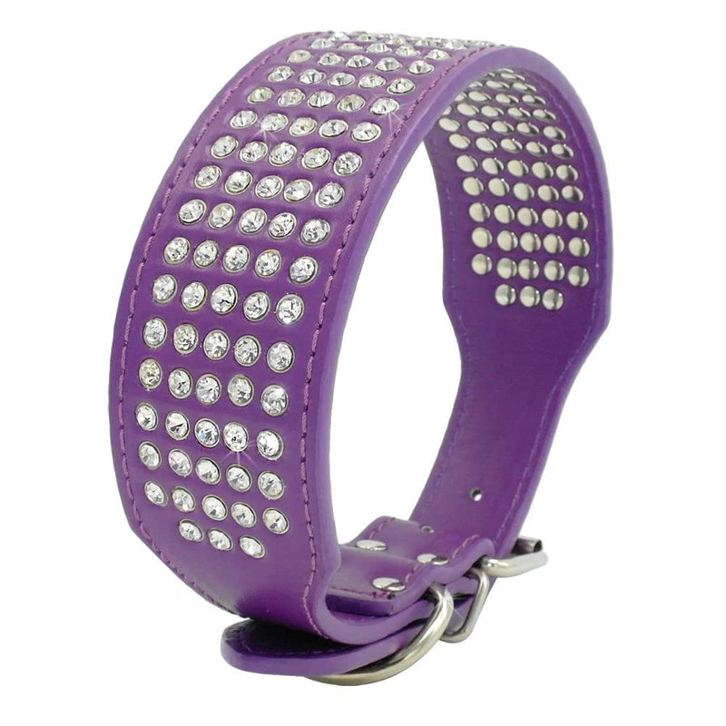 Rhinestones Dog Collars - 2 Inch Wide & 5 Rows Full Sparkly Crystal Diamonds Studded PU Leather - Beautiful Bling Pet Appearance for Medium & Large Dogs,19-22" Purple Neck 19-22",Fit 65-85lbs