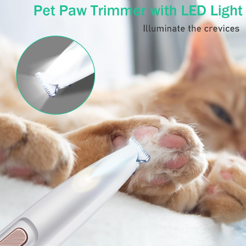 Dog Paw Trimmer, Electric Dog Clippers with LED Light, Rechargeable Low Noise Pet Hair Trimmer for Grooming, Cordless Pet Paw Trimmer, Pet Hair Shaver for Small Dogs Cats - PawsPlanet Australia