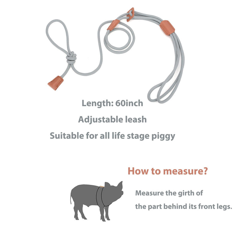Pig Harness & Leash, Escape Prevention Adjustable Rope, All in One Design, All Life Stages Small to Medium Mini Pigs-5 Feet Long-Grey Grey - PawsPlanet Australia
