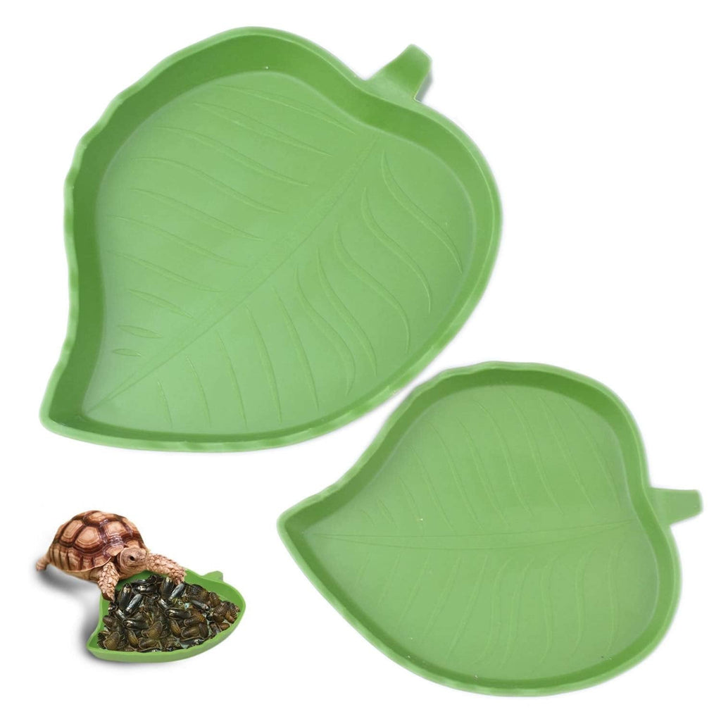 2 pack Leaf Reptile Food and Water Bowl for Pet Aquarium Ornament Terrarium Dish Plate Lizards Tortoises or Small Reptiles