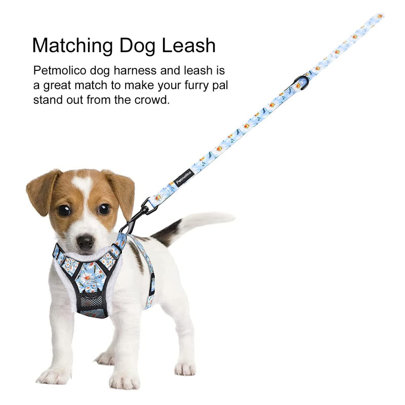 Petmolico Floral Dog Harness and Leash, No Pull Fleece Dog Harness with 2 Leash Clips and Easy Control Handle for Small Dogs, Small Daisy - PawsPlanet Australia