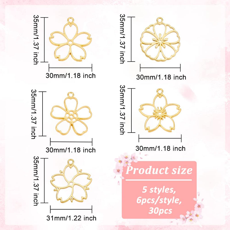 OLYCRAFT 30pcs Blossom Open Bezel Pendants Flower Charms 5-Shape Hollow Frame Dangle Charms Making Kits for DIY UV Resin or Pressed Flower Jewelry Making - PawsPlanet Australia
