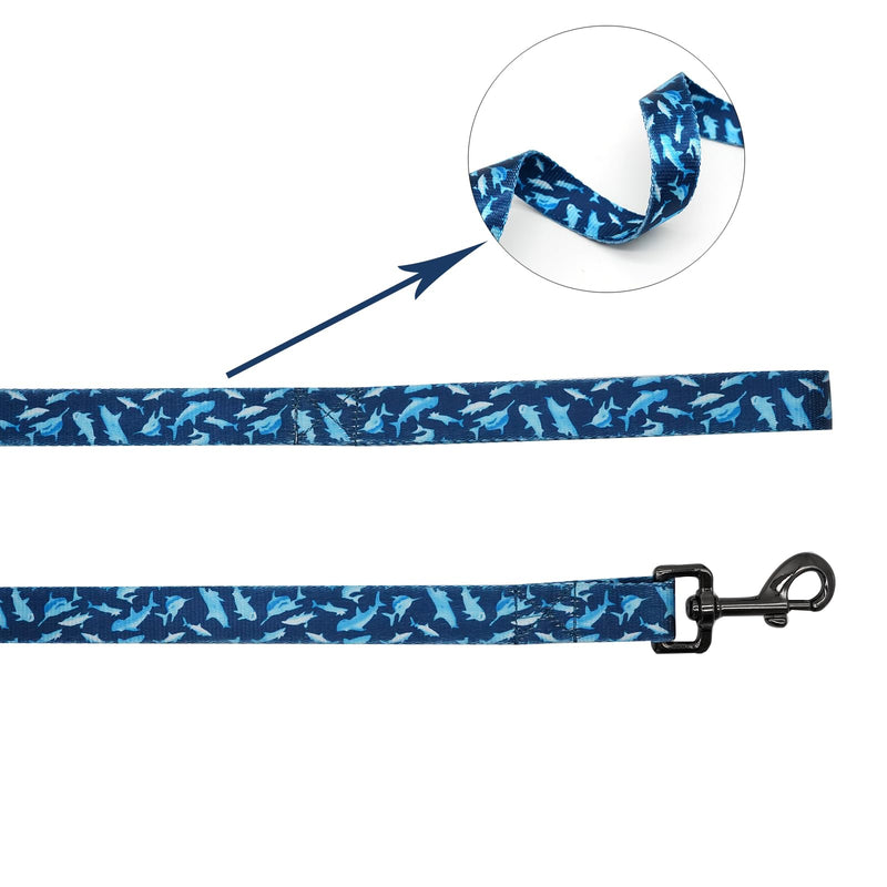 Elegant little tail Dog Collar with Leash, Shark Print Pet Collar Leash Adjustable Collar for Small Medium Large Dogs Soft Puppy Collars with Quick Release Buckle Girl Boy Dog Collars Small (Pack of 1)