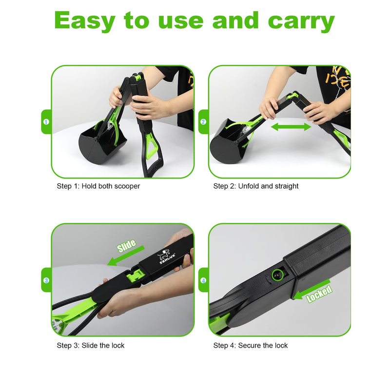 SZHLUX 28" Pooper Scooper, Foldable Dog Pooper Scooper with Unbreakable Material and Durable Spring for Grass and Gravel, Green - PawsPlanet Australia
