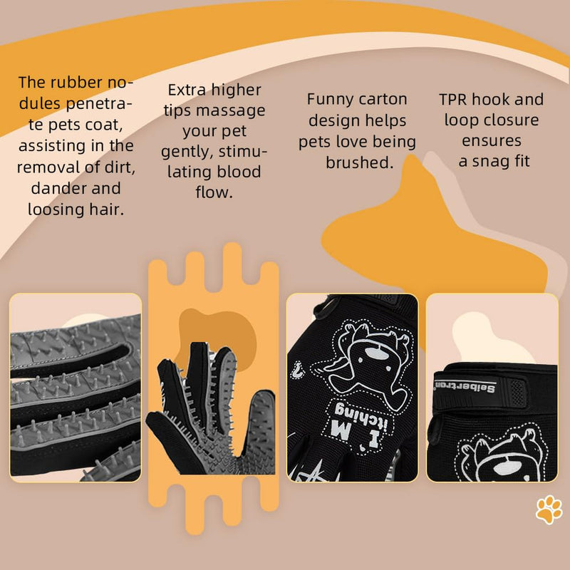 Seibertron Patented P.G.M.G-1 Pet Hair Remover/Deshedding Grooming Gloves Seven Sizes Fit All Works for Dogs, Horses, Cats and Other Animals Short Fur(1-Pair) Adult Black XL adult XL adult size black - PawsPlanet Australia