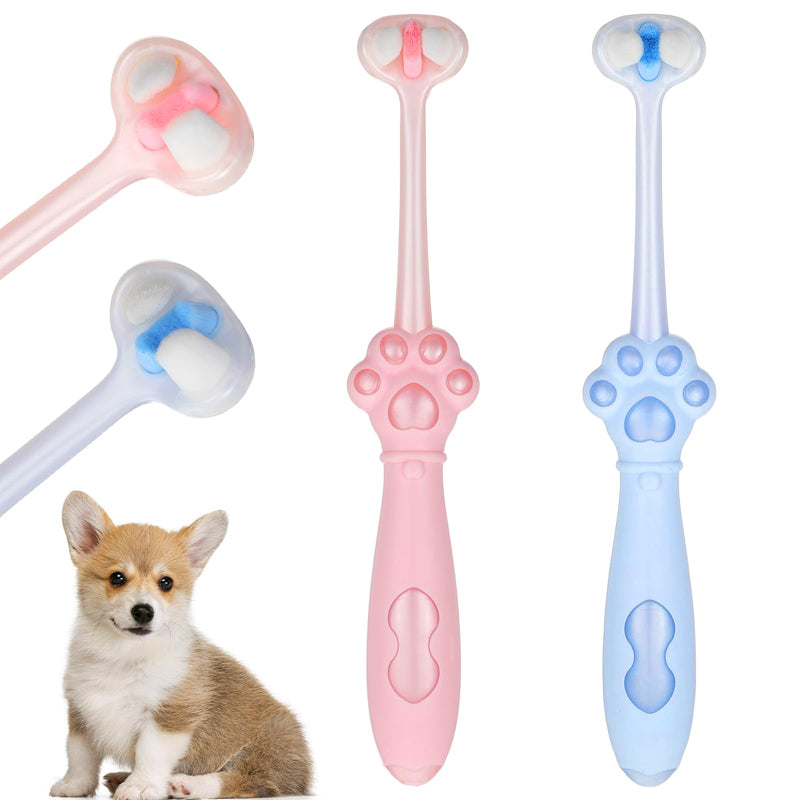 2 Pcs Puppy Tooth Brushing Kit 3-Sided Small Dog Toothbrush Puppy Toothbrushes Unique Head Teeth Brush Dogs Brush Addition Bad Breath Tartar Teeth for Small Medium Dogs