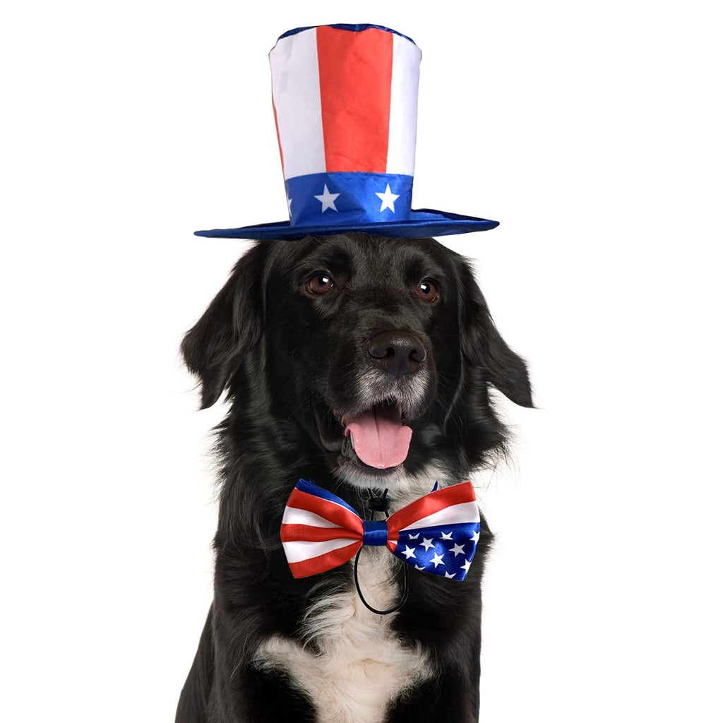 Vehomy Pet Dog Independence Day Costume - Uncle Sam Dog Top Hat and American Flag Dog Bow tie Collar 4th July Pet Hat and Collar Costume Supplies for Dogs Cats Puppy Kitten (2Pcs)