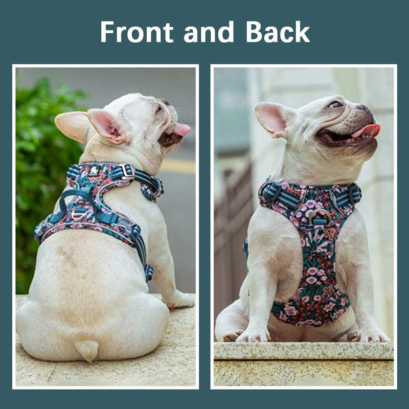 La La Pet® No Pull Dog Harness with Front Clip, Reflective Dog Vest Harness with Handle Floral Neoprene Padded Dog Vest for Puppy Small Medium Large Dogs 3 Snap Buckles Easy to Put on & Take Off Blue Red Flowers - PawsPlanet Australia
